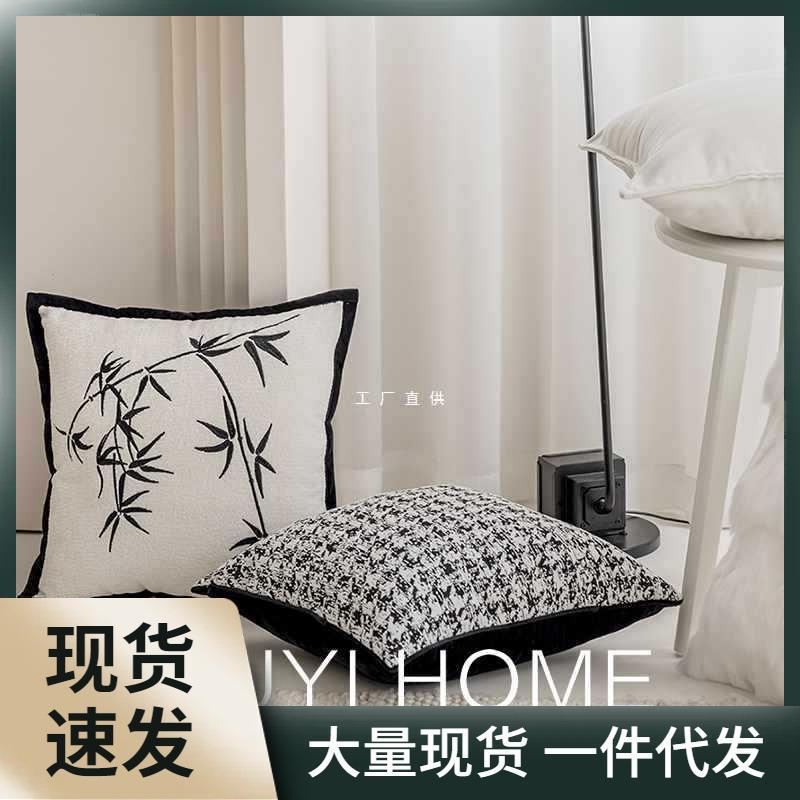中式国风水墨竹子方枕轻奢法式抱枕套样板间客厅沙发靠垫床上靠枕