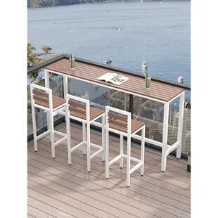 户外塑木吧台桌椅组合家用阳台防晒窄桌子室外庭院露天长条高脚桌