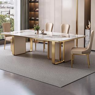 古调岩板亮光餐桌厨房高级感轻奢现代别墅长方形家用饭桌椅组合