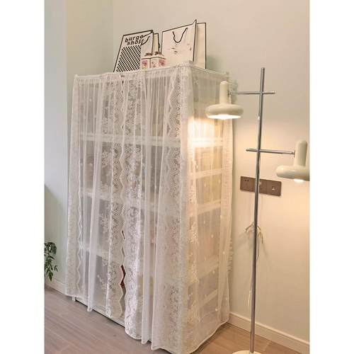 法式窗帘魔术贴门帘蕾丝防尘帘纱帘遮丑帘书架鞋架货架隔断遮挡帘