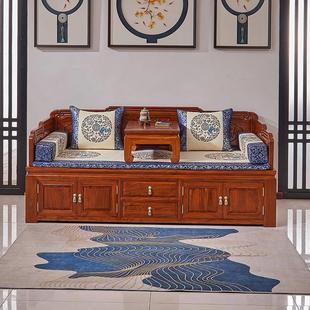 箱体罗汉床塌简约实木古典储物沙发床老榆木小户型客厅家具 新中式