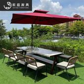 户外休闲藤编制桌椅室外花园庭院大理石茶桌防水防晒外摆椅子