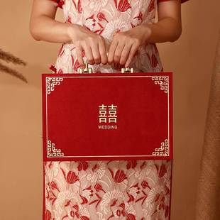 道具彩礼钱盒x子订婚礼金盒聘礼现金高档礼箱提亲 婚庆红箱子中式