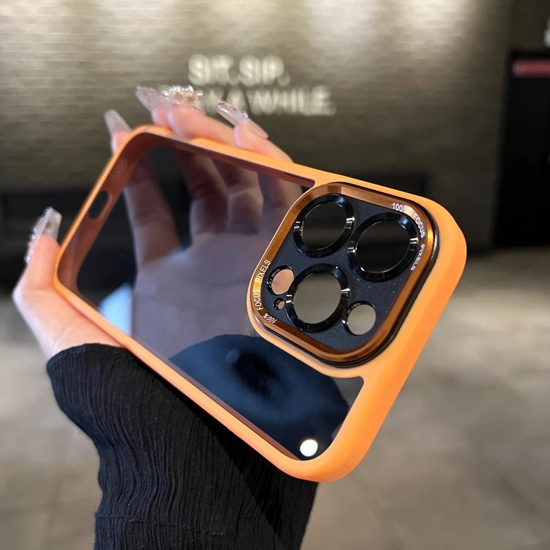 适用苹果15高级金属镜头全包手机壳iPhone14promax透明漏标保护套