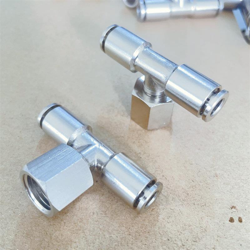 快插三通接头PB6-01内螺纹8-02万向活动360度全铜镀镍耐高压PU管