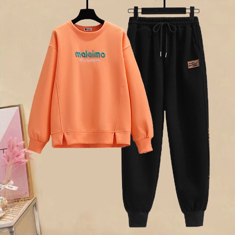 여성을위한 스포츠 운동복 정장 2024 봄 가을 새로운 캐주얼 패션 한국 스타일 느슨한 라운드 넥 탑과 스웨트 팬츠 2 피스 세트