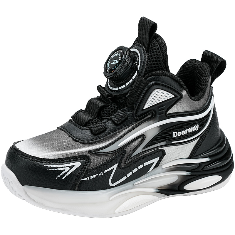 德尔惠童鞋男童运动鞋子2025春秋季皮面防水跑步鞋学生训练儿童鞋