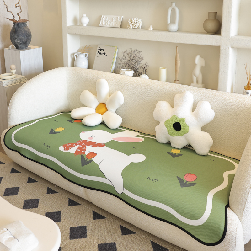 枕西湖卡通兔异形冰丝沙发垫夏季凉感防滑皮沙发套罩耐脏水洗坐垫