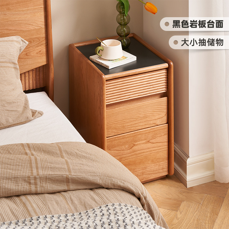 原始原素实木床头柜窄边樱桃木复古卧室收纳柜抽屉柜储物柜L9026
