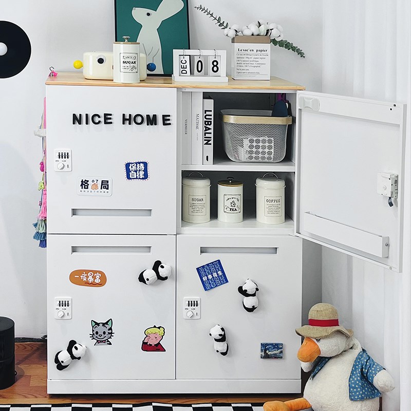 钢制餐边柜子儿童房收纳柜储物柜多功能密码柜办公家用茶水铁皮柜