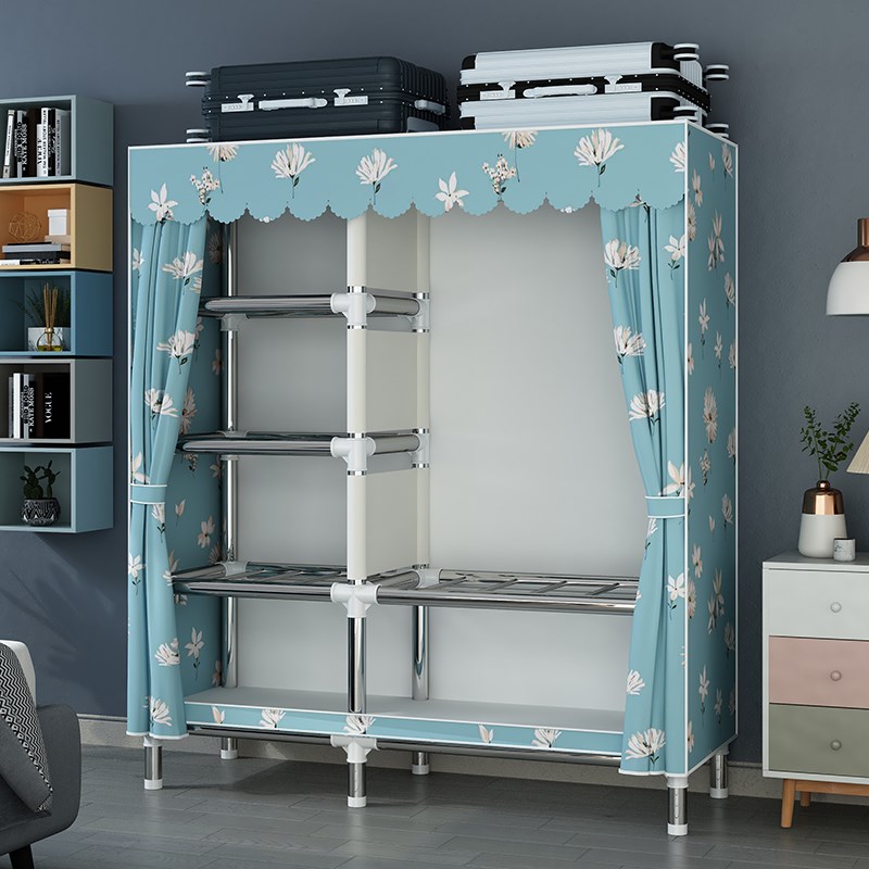 衣柜家用卧室简易布衣柜组装全钢架出租房挂衣柜加粗加厚收纳衣橱