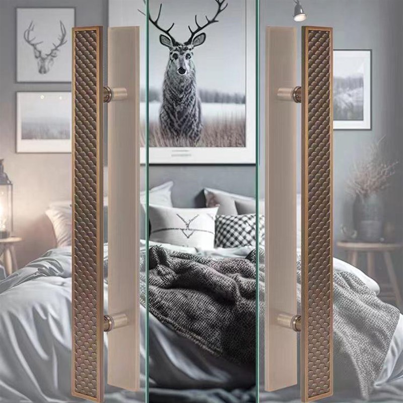 中式大门拉手免费刻字鱼纹玻璃门拉手酒店包厢商铺实木大门把手