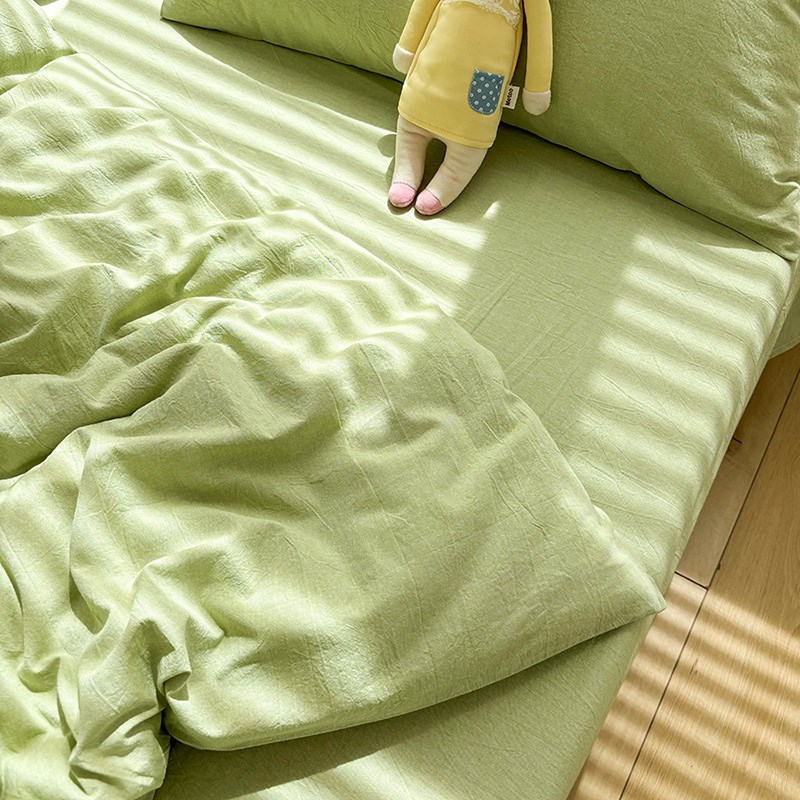 水洗棉绿色心情床单单件纯色100全棉被单学生宿舍可配三件