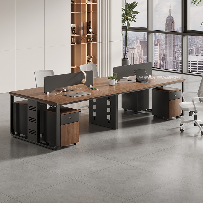 现代简约办公桌四人位员工卡座组合办公家具带储物抽屉屏风隔断
