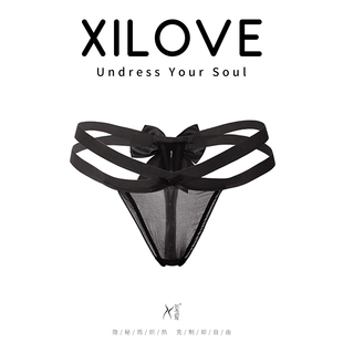 2026新款情趣内裤调情女士透明蕾丝镂空蝴蝶结绑带性感丁字裤诱惑