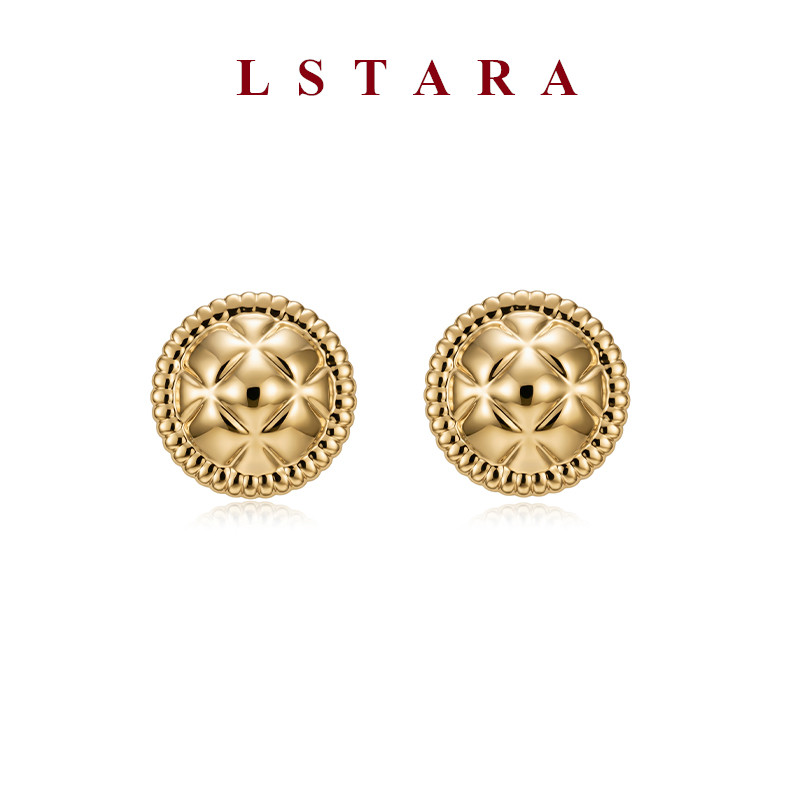 LSTARA18K金菱格纹纽扣耳钉