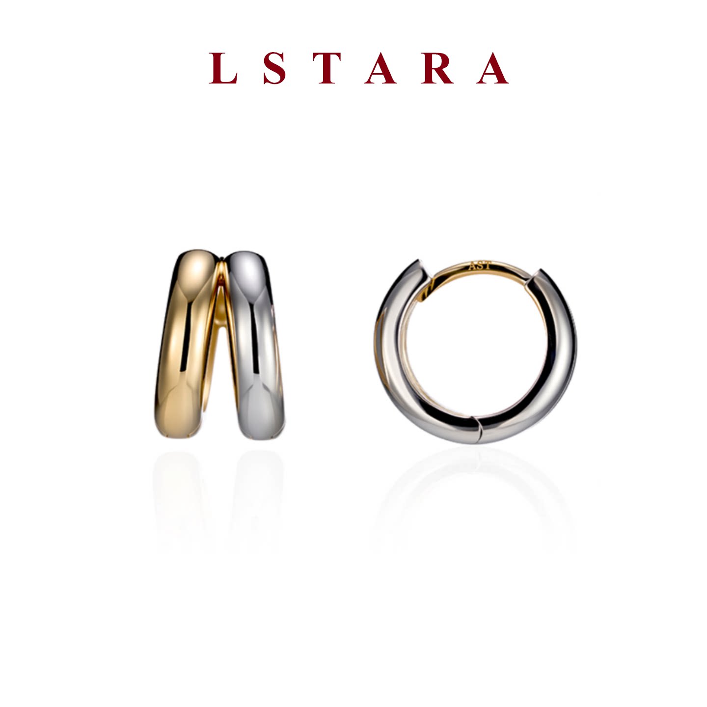 LSTARA/爱丝塔 18K金双色双环耳圈素金耳环撞色耳扣耳饰男女