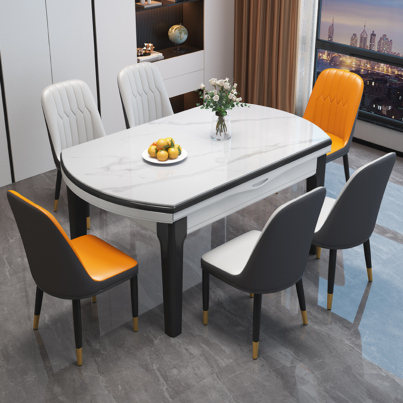 岩板餐桌椅组合家用小户型现代简约实木伸缩可变圆饭桌子2025新款