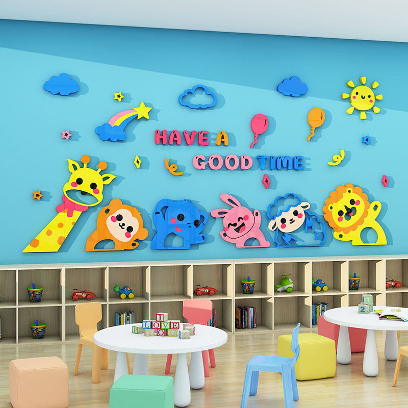 幼儿园卡通墙贴3d立体儿童房间布置走廊文化墙面装饰教室环境布置
