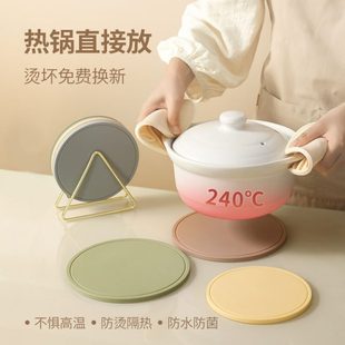 家用厨房硅胶圆形隔热垫耐高温厚款 北欧式 杯垫餐桌垫莫兰迪色
