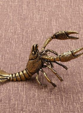 纯铜龙虾小摆件实心铜铸茶宠铜艺仿古包浆文玩收藏老铜雕件工艺品