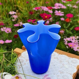日本原装 进口石塚硝子aderia津轻花束天蓝色手工玻璃花瓶大号