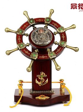 开业礼品领航舵盘摆件乔迁礼品办公桌装饰摆设手船舵工艺品航海舵