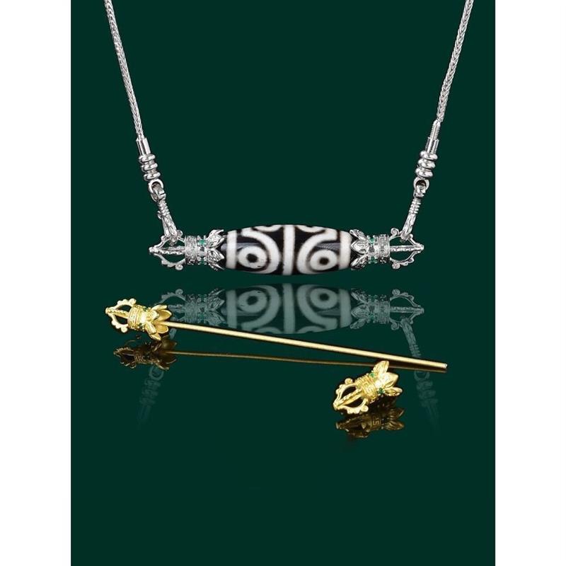 三眼天珠平安扣螺丝多能扣可拧开六字真言横穿吊坠空托配饰扣挂绳