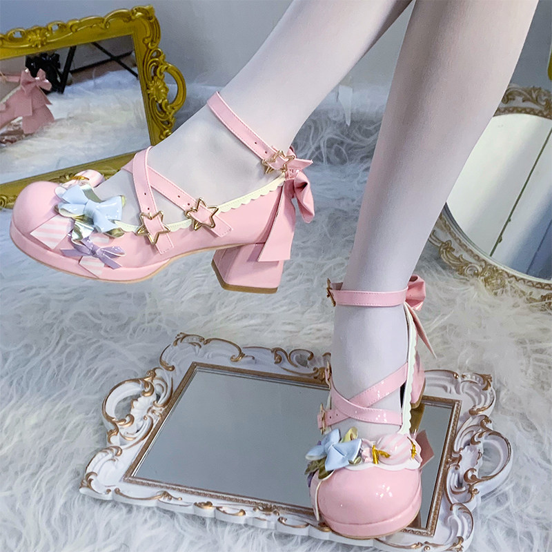 现货糖果星星洛丽塔Lolita原创设计蝴蝶结粗跟百搭可爱公主鞋LO鞋