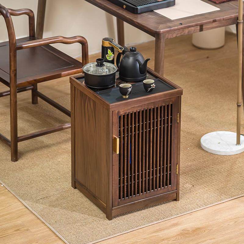 北美黑胡桃木茶水柜移动茶台烧水壶一体茶吧机小户型茶桌沙发边柜
