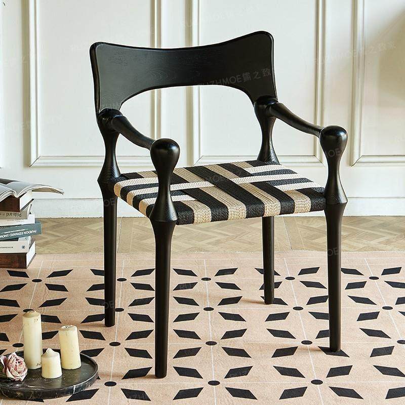高级黑色实木餐椅复古扶手书桌椅家用吃饭餐椅设计师编织藤椅,住宅家具,餐椅,淘宝优惠券,粉丝福利购,淘宝优惠卷