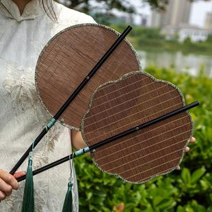 古风箭竹腰扇可卷曲折汉服团扇中国风长柄便携挂腰拍照复古扇子