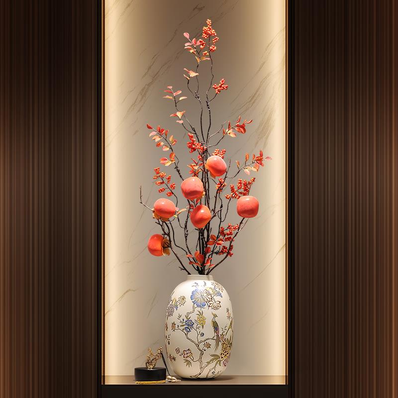 新中式陶瓷细高花瓶摆件客厅插花器高档家居入门玄关装饰艺术礼品