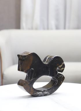 家居现代样板房酒店入口摆件大理石动物马雕塑工艺电视柜桌面配件