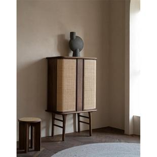 山隐造物即景立柜黑胡桃樱桃实木藤编餐边柜储物酒柜子客厅侘寂风