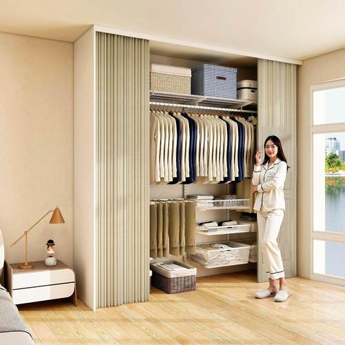 【三个房间】金属衣柜防尘帘步入式衣帽间拉帘可折弯滑轨帘子窗帘