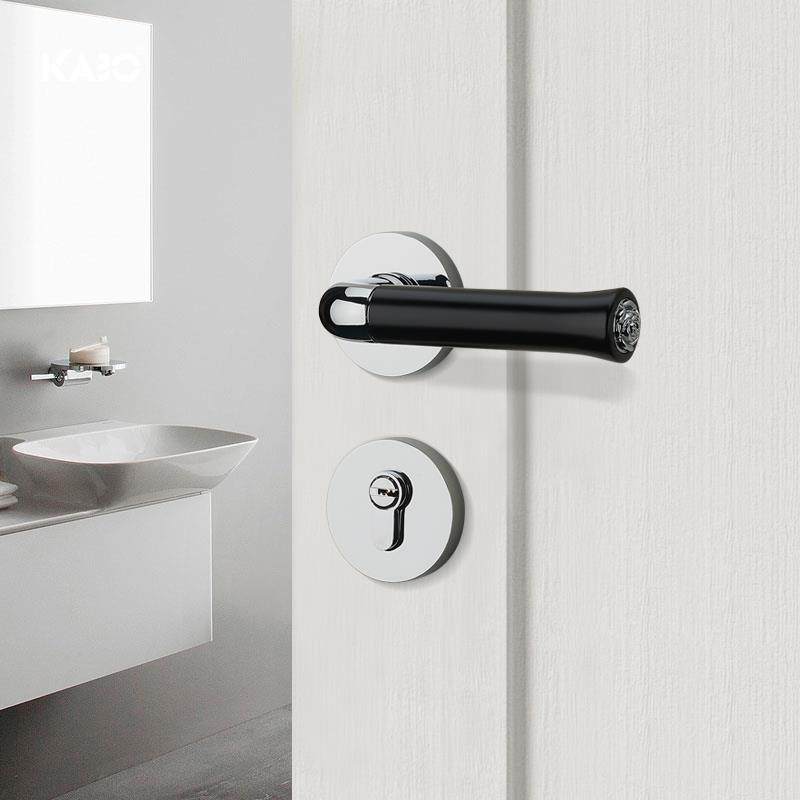 德国KABO两件式门锁室内卧室磁吸静音简约实木门锁黑色把手家用门