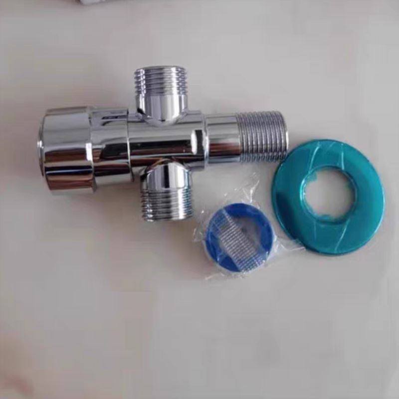 一进二出4分三通角阀  黄铜加厚入墙马桶阀门 卫生间双出水三角阀