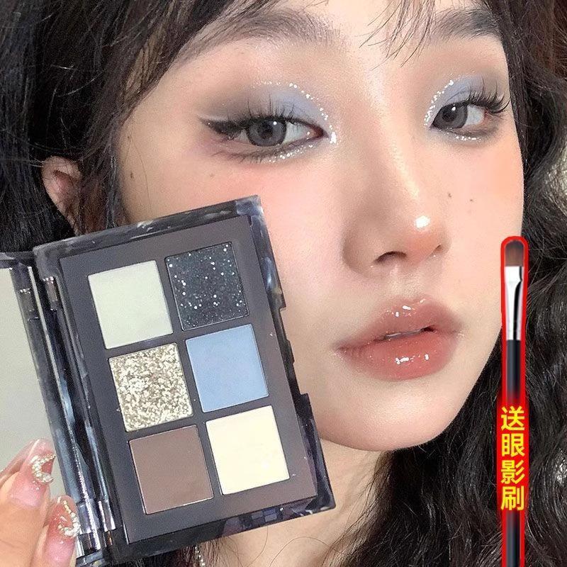 清冷厌世拽姐!黑海域六色眼影盘珠哑光修容黑蓝截断小烟熏综合盘