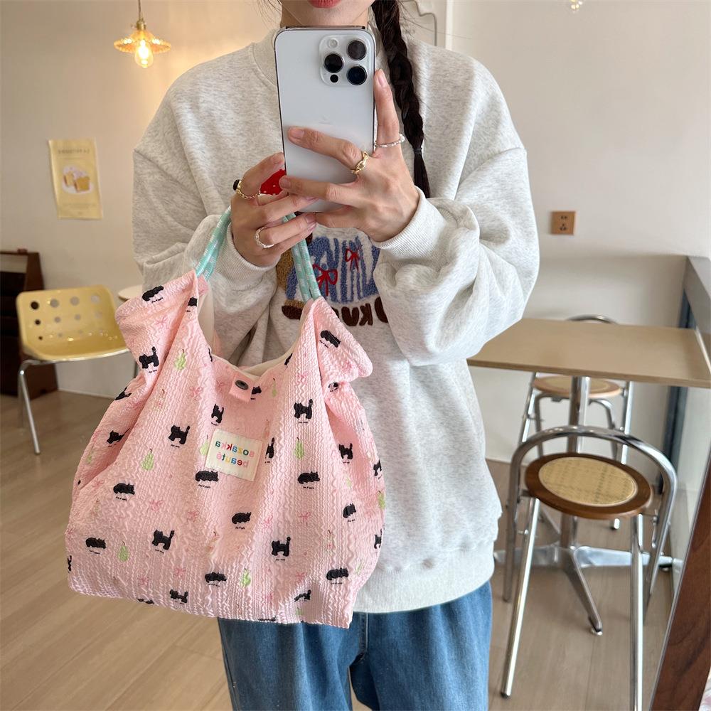 44181 卡通压花小兔手拎包女手提单肩帆布袋上班通勤包逛街购物袋