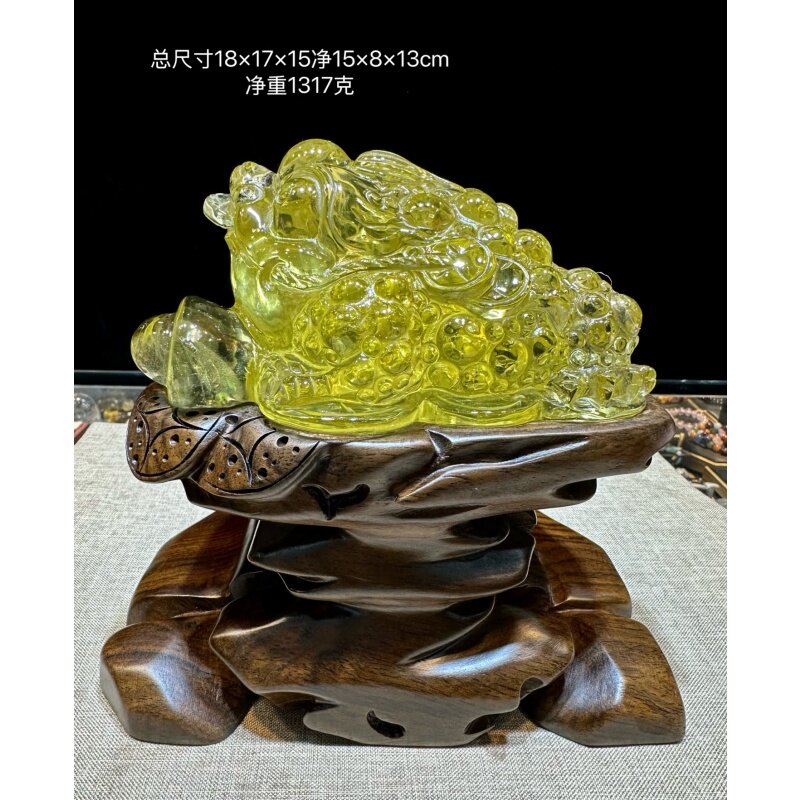 天然巴西原矿黄水晶手工雕刻金蟾精致摆件摆饰家居办公1317克凯