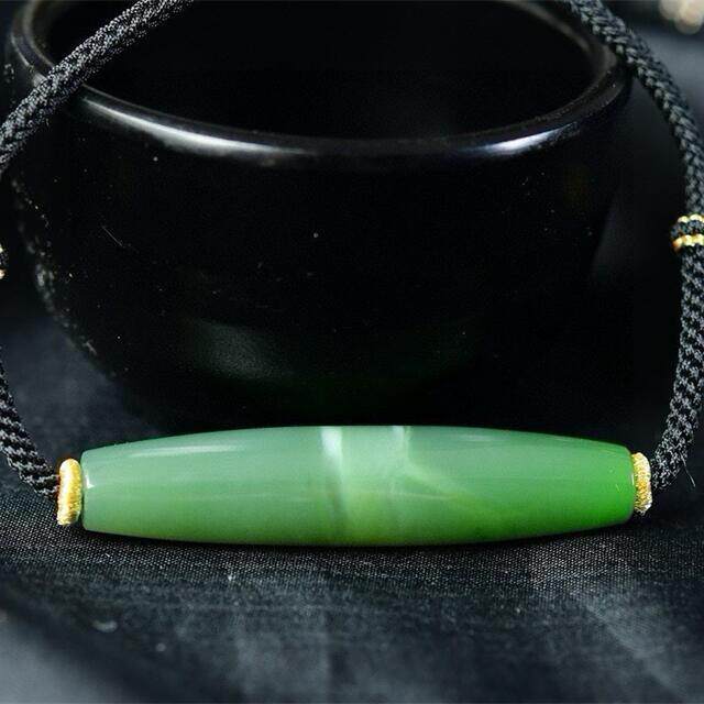 天然新疆和田玉碧玉猫眼细腻油润老坑料桶珠吊坠锁骨链13.5克犹图片