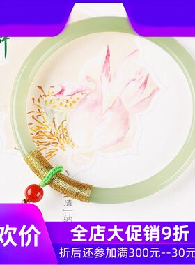 和田玉细圆条手镯少女玉镯子冰底晴水绿海豚圆镯青白玉含证yzf