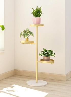 北欧花架简约铁艺大理石室内外客厅落地式多层阳台绿萝轻奢花盆架