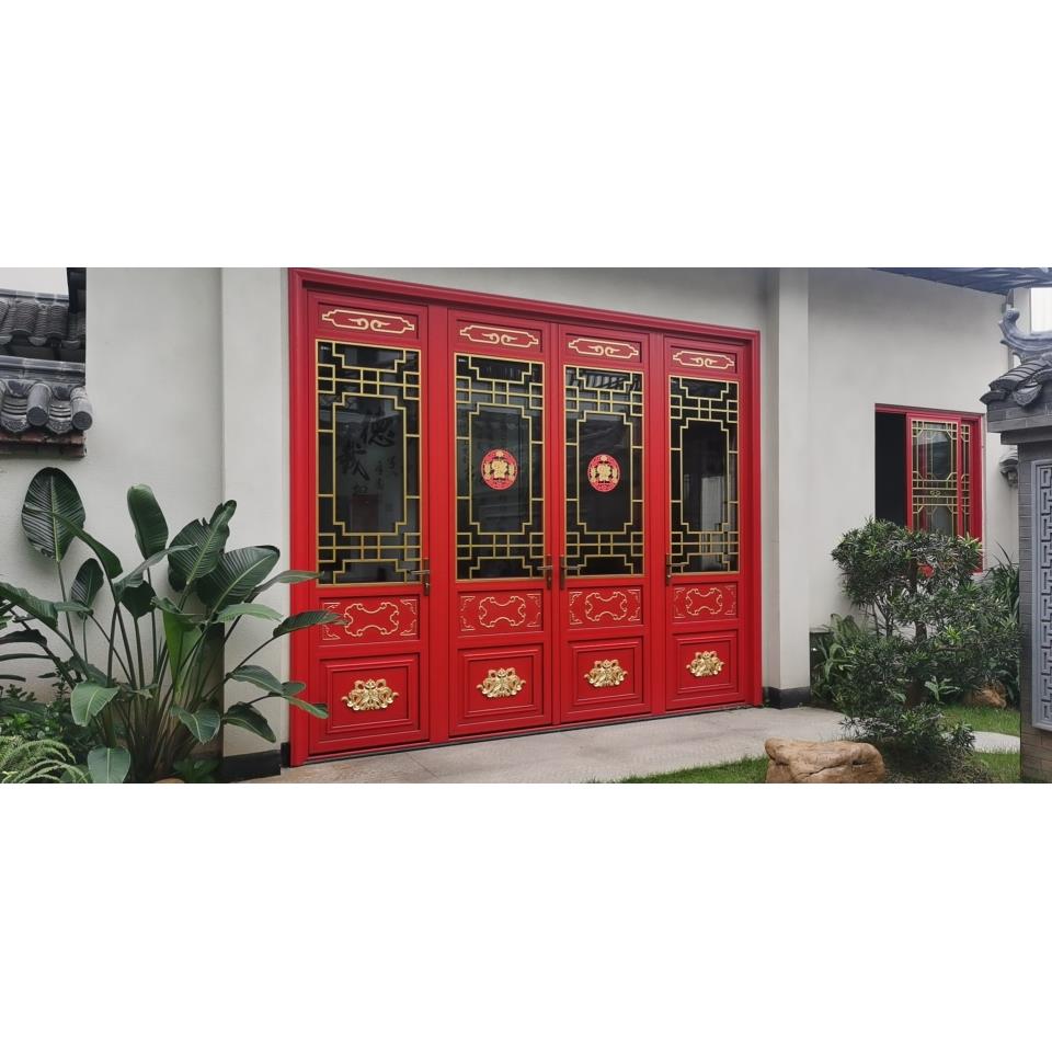 厂家65-120断桥中式仿古窗纱一体仿古铝板仿古建筑群仿古雕刻板