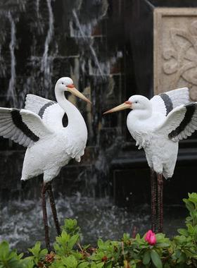 庭院景观装饰花园摆件 仿真白鹭仙鹤园林摆设工艺品树脂动物雕塑