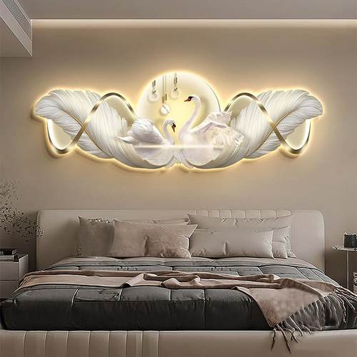 现代轻奢天鹅卧室装饰画主卧床头高级感灯画客厅背景墙面抽象挂画