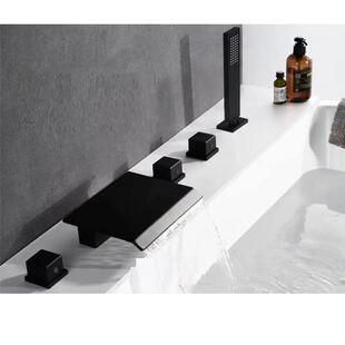 全铜瀑布式浴缸边淋浴花洒龙头座式缸边五件套分体冷热龙头大瀑布