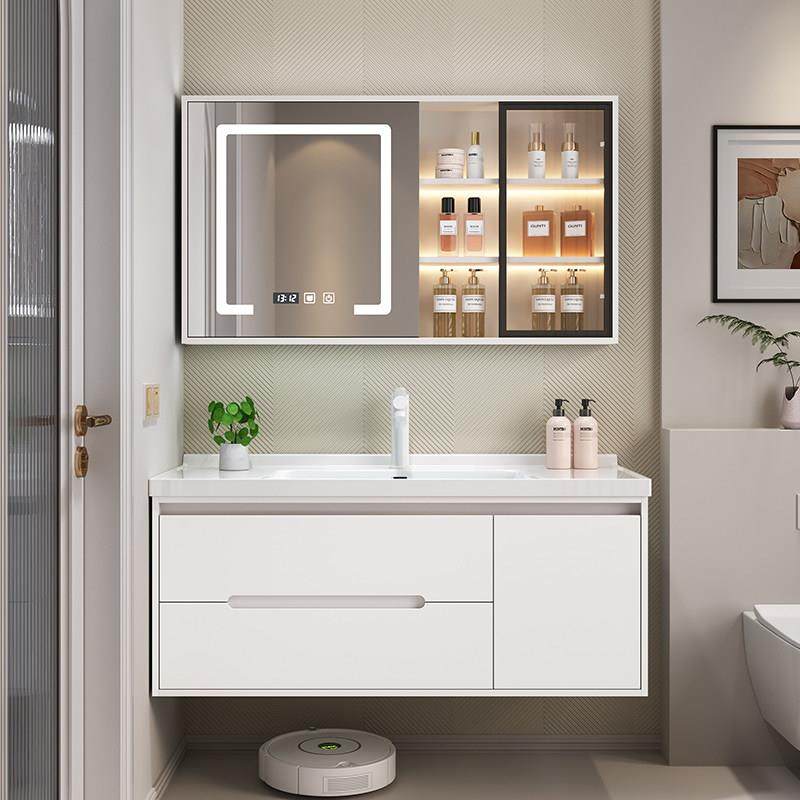 实木浴室柜陶瓷一体盆卫生间智能洗手池洗脸台盆组合挂墙式洗漱台