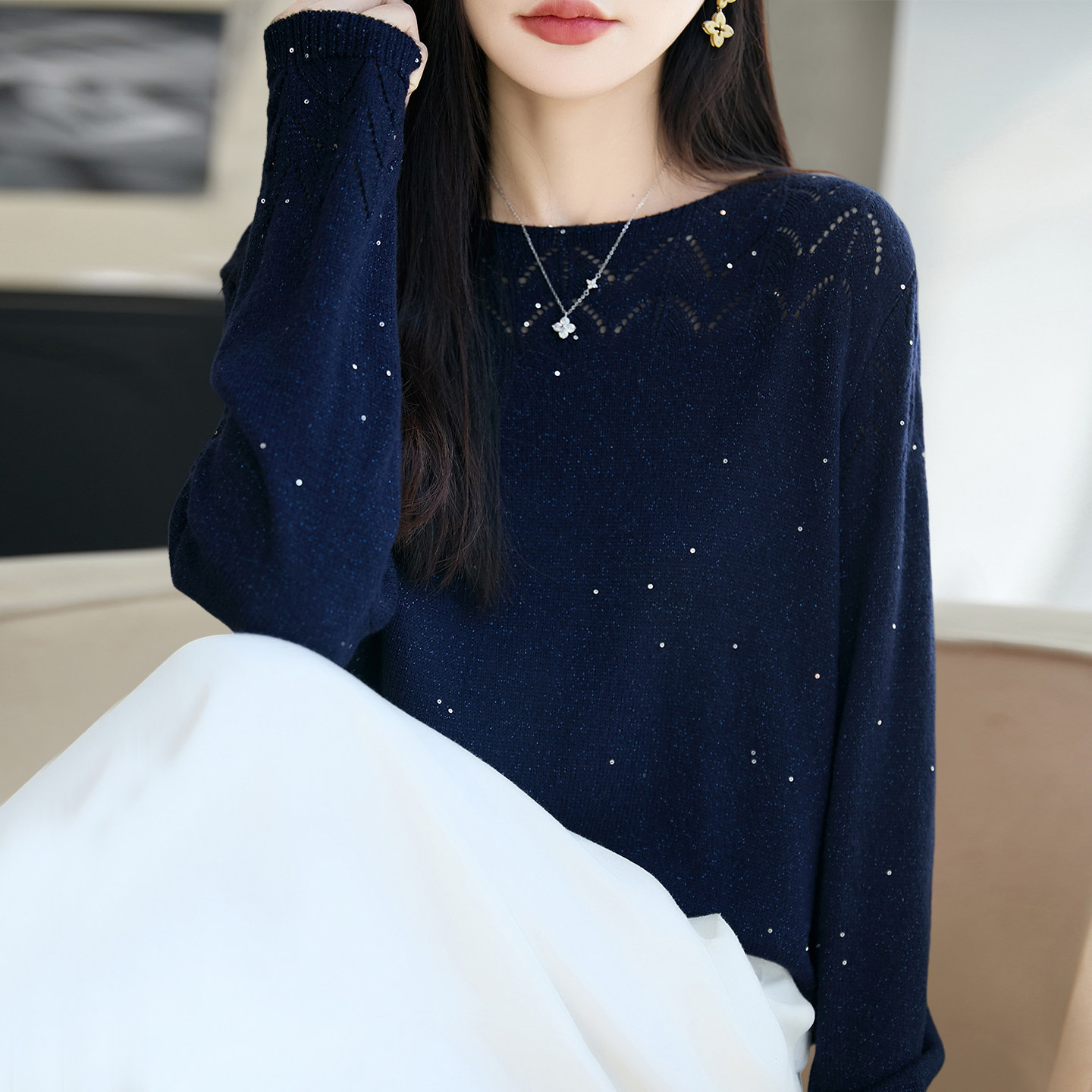 2026新款镂空秋季大码针织打底衫女洋气中老年女装上衣秋冬毛衣